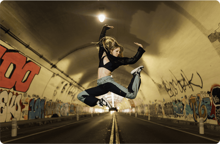 dancer visiting downtown Los Angeles during dance training program